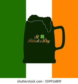 Isolated silhouette of a beer mug on an irish flag, Patrick's day vector illustration