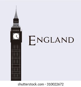 Isolated silhouette of the big ben on a white background. Vector illustration