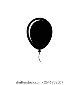 Isolated silhouette of a black balloon with a string is centered on a transparent backdrop, creating a simple yet elegant graphic element.
