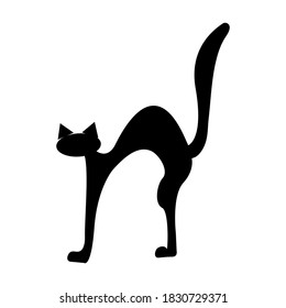 Isolated silhouette of black cat arched its back