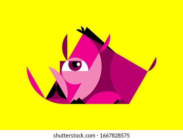 Isolated silhouette of a boar logo design on yellow background
