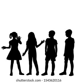 isolated, silhouette boys stand, children