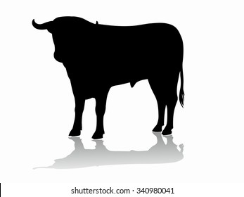 isolated silhouette of a bull, black and white sketch, white background