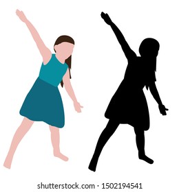  isolated, silhouette of the child and in a flat style, the girl is played