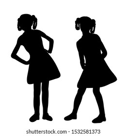 isolated, silhouette of a child on a white background, girls play