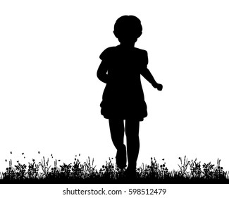  isolated, silhouette child running along the grass