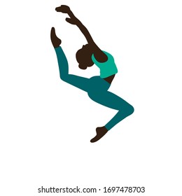 isolated, silhouette in colored clothes gymnast jumping