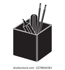 Isolated silhouette of container with different office supplies icon Vector