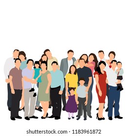  isolated, silhouette of a crowd, group of people, flat style