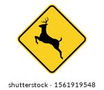 isolated silhouette deer crossing road sign symbol on round diamond square board for information, notification, alert post, road or street board etc. flat vector design.
