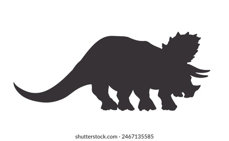 Isolated silhouette of a dinosaur. Black drawing of a Triceratops. Wild animal of the Jurassic period. Printed image of an ancient reptile. Prehistoric monster icon. Vector illustration