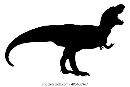 Isolated silhouette of dinosaurs on white background. Silhouette illustration of a tyrannosaurus rex. T rex silhouette.