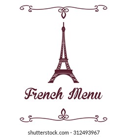 Isolated silhouette of the eiffel tower on a menu design. Vector illustration