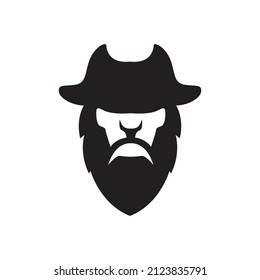 Isolated Silhouette Faces Black Beard Pirate Logo Design, Vector Graphic Symbol Icon Illustration Creative Idea