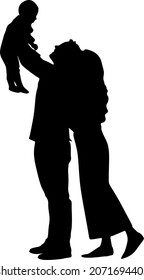 isolated silhouette family with children. vector.