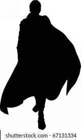 Isolated silhouette of fantasy ancient warrior man in cloak .
