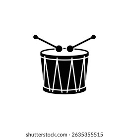 Isolated silhouette featuring a drum with drumsticks, set against a transparent backdrop, simple design perfect for various creative needs.