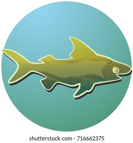 The isolated silhouette of fish, on a blue background. Vector illustration.