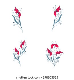 Isolated silhouette flower set, element for your design, big collection.