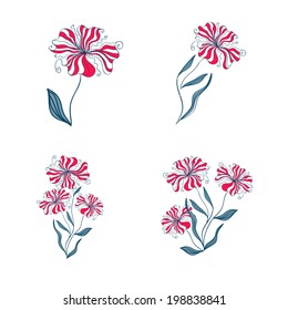 Isolated silhouette flower set, element for your design, big collection.