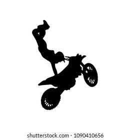 Isolated silhouette of freestyle motocross trick. vector illustration.