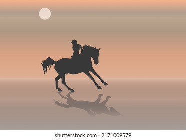 isolated silhouette of a galloping rider against the sky