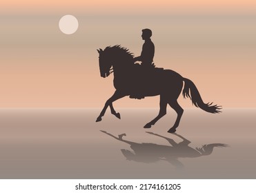 isolated silhouette of a galloping rider against the sky