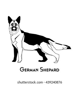 Isolated Silhouette Of A German Shepard On A White Background