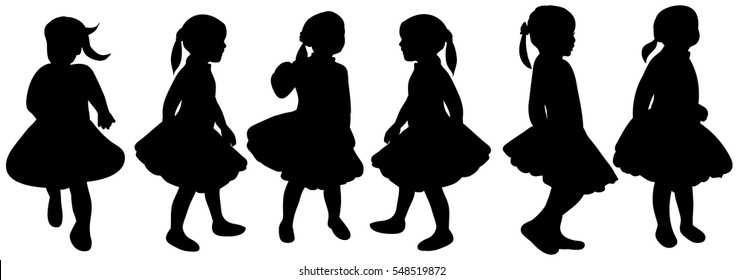  isolated, silhouette girl child dancing set