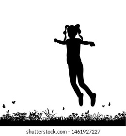 isolated, silhouette girl, child, jumping