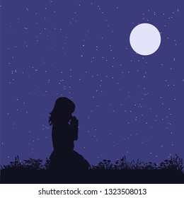  isolated, silhouette girl prays