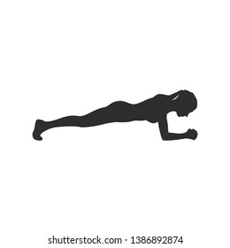 Isolated Silhouette. Girl is standing in a plank pose. Press exercise