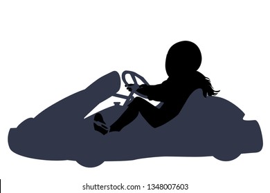 Isolated Silhouette Of A Go Kart Girl Racer On White Background