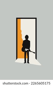 isolated silhouette of a guitarist player, at concert vector drawing, white background