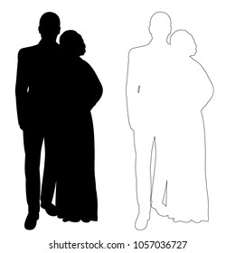 isolated silhouette of a guy and a girl, outline