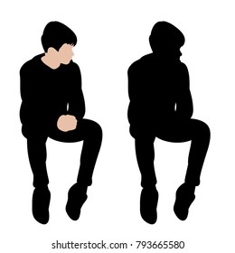  isolated silhouette of a guy sitting on a white background