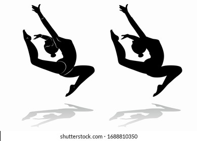 isolated silhouette of a gymnast woman, black and white drawing, white background