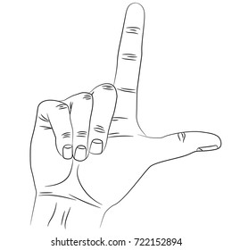 Isolated silhouette of hand that shows gesture loser by index finger and thumb.