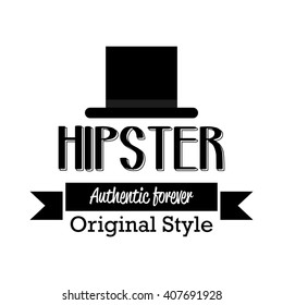 Isolated silhouette of a hat on a white background with a ribbon and text