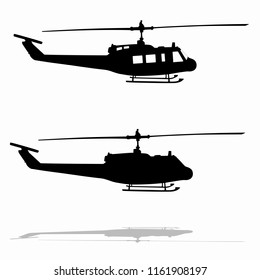 isolated silhouette of helicopter. black and white drawing, white background