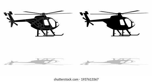 isolated silhouette of a helicopter, simple black and white vector drawing on a white background
