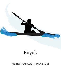 Isolated silhouette Kayak action in transparent background.