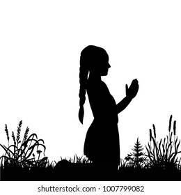 Isolated Silhouette Little Girl Praying Stock Vector (Royalty Free ...