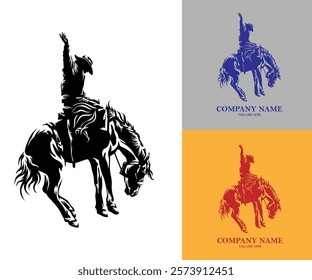 isolated silhouette logo of cowboy riding the horse