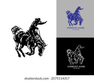 isolated silhouette logo of cowboy riding the horse