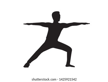 Isolated Silhouette Man With Warrior Ii Pose In Yoga Concept