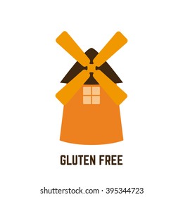 Isolated silhouette of a mill and text for gluten free products