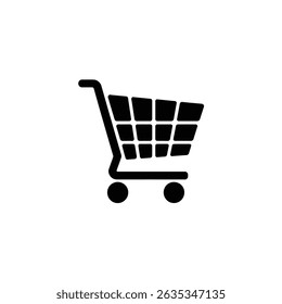 Silhueta isolada de um ícone de carrinho de compras minimalista em um fundo transparente. Design simples e limpo, ideal para uso em várias aplicações.