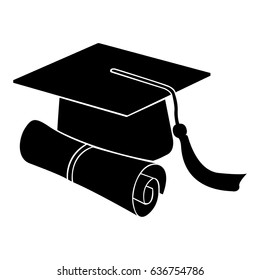Isolated silhouette of a mortarboard and a diploma, Vector illustration