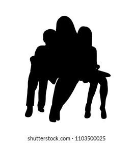  isolated, silhouette of mum and children sitting